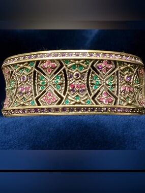Heidi Daus Ornate Pink and Green Swarovski Crystal Cuff Bracelet . NWOT.